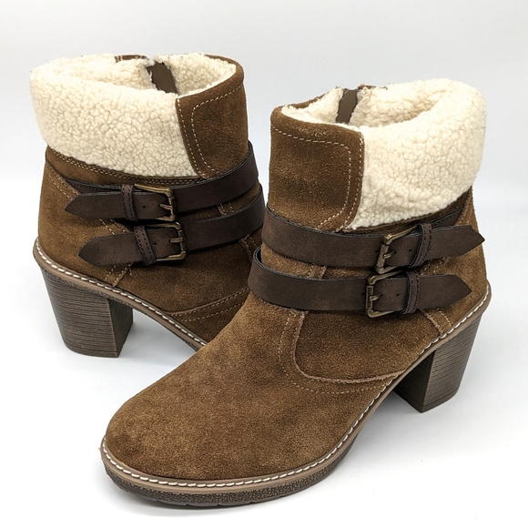 White Mountain Joker Suede Brown Ankle Boots With Faux Fur Trim Women's Size 9.5 - Picture 1 of 6